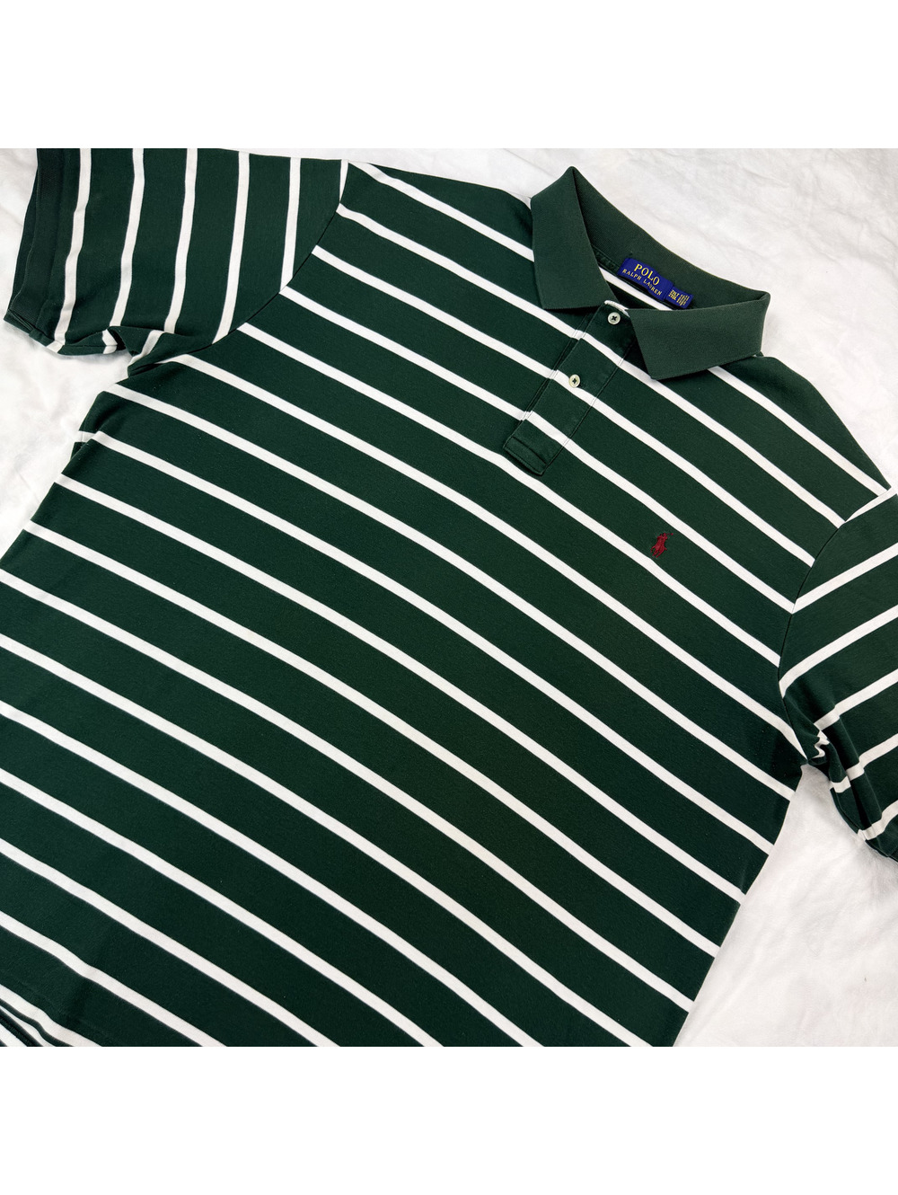 Polo Ralph Lauren Mens 2XLT Tall Green White Striped Red Pony Cotton Polo